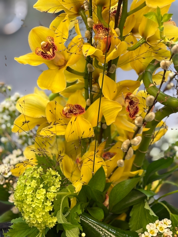 Yellow cymbidium arrangement.