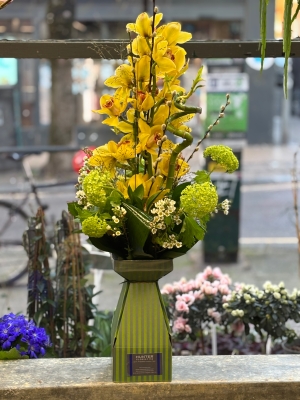 Yellow cymbidium arrangement.