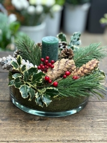 30cm Glass bowl festive table centre.